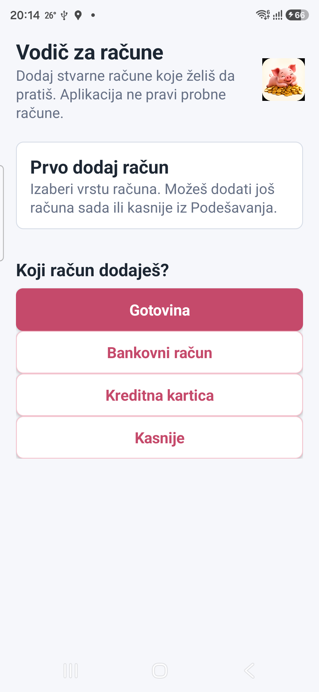 Vodič za dodavanje novčanog računa